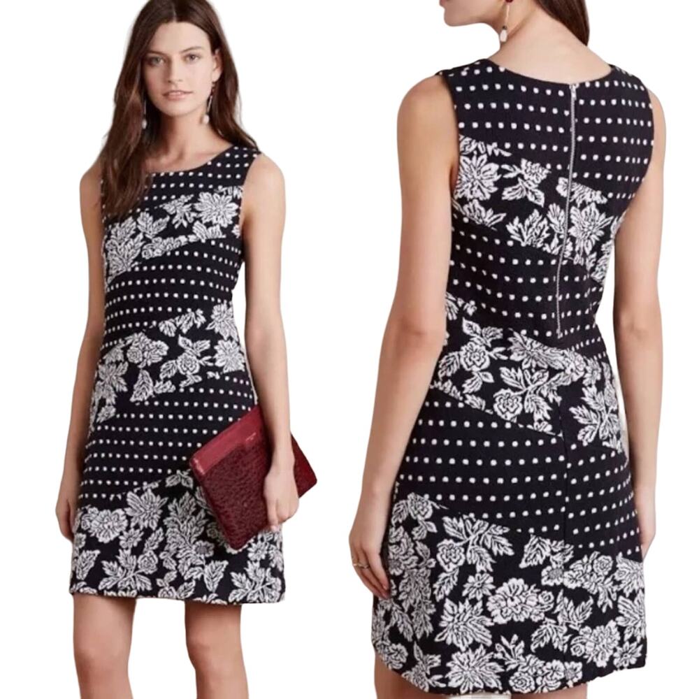 Anthropologie Maeve Mini Dress Mix Prints Floral Polka Dot White Black Womens XS